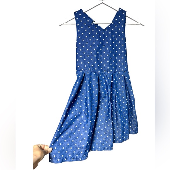 Star Sprinkled Chambray Blue Dress Criss-Cross Back Pull-On Size 14 - Picture 2 of 9